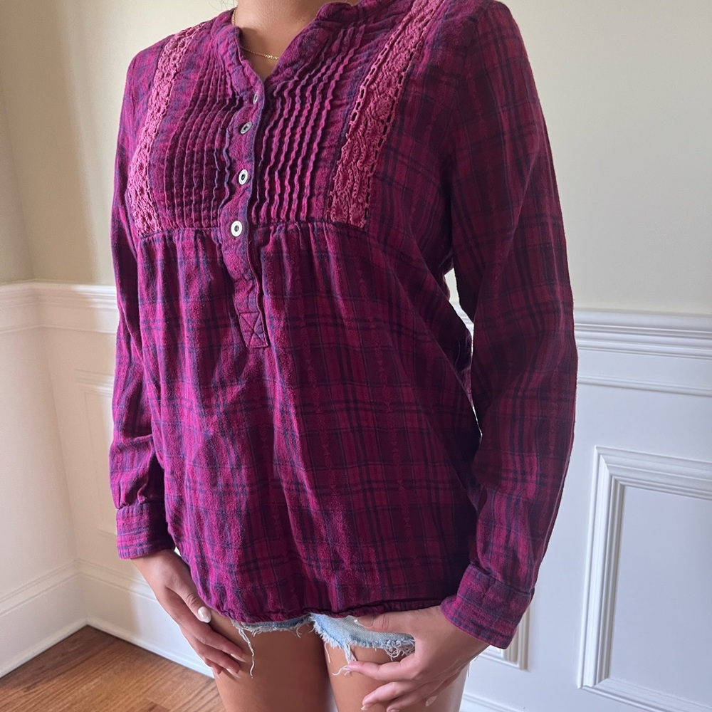 Women's Burgundy Flannel Top